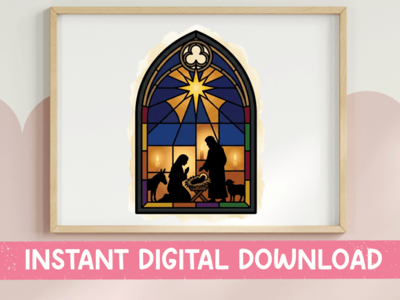 Download Stained Glass Nativity Scene Window - Premium Bundle