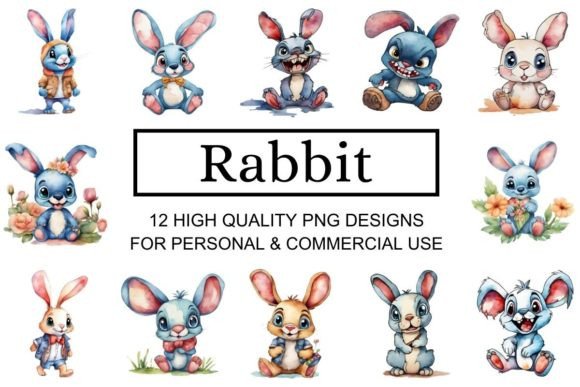Download Cute Watercolor Rabbit Clipart Set - Rabbit Collection